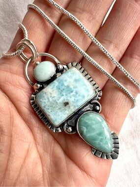 925 Cloud Like Caribbean Larimar Pendant Necklace